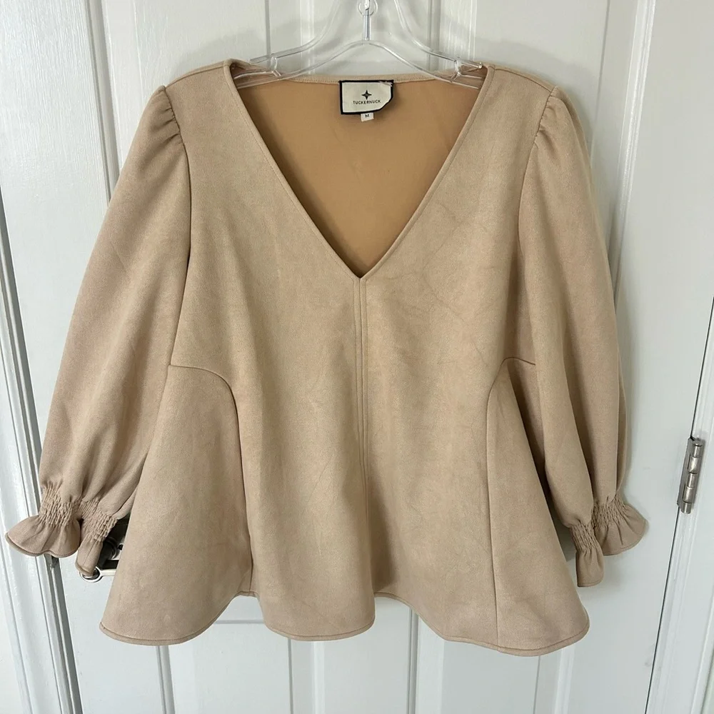 Tuckernuck Women's V-Neck Easton Suede Swing Long Sleeve Blouse - Picture 2 of 5